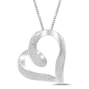 Brilliance Sterling Silver 1/10 CTTW Diamond Tilted Heart Necklace NWT